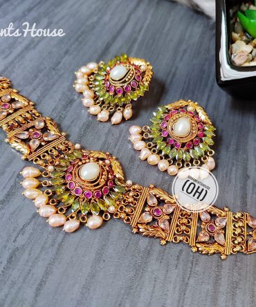 Choker Necklace - Hena Color Choker with Real Pearl