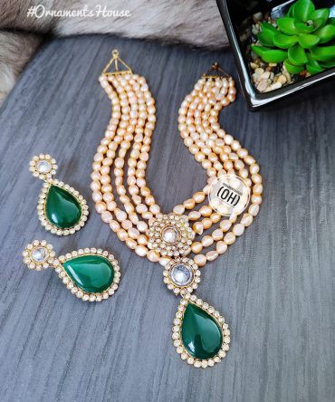 Real Pearl - Green Pendant with Real Stone