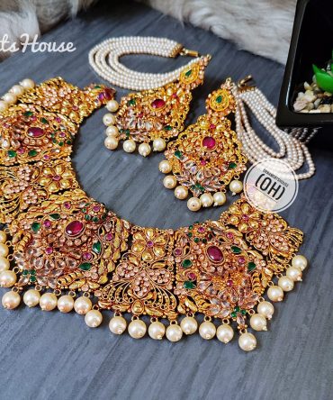 Multi Color Bridal Necklace with Real Stone