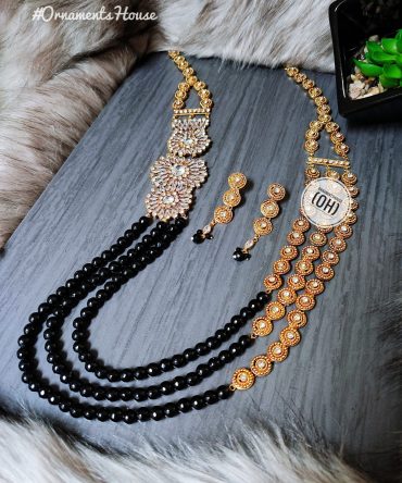 Gold Plated Black Long Necklace