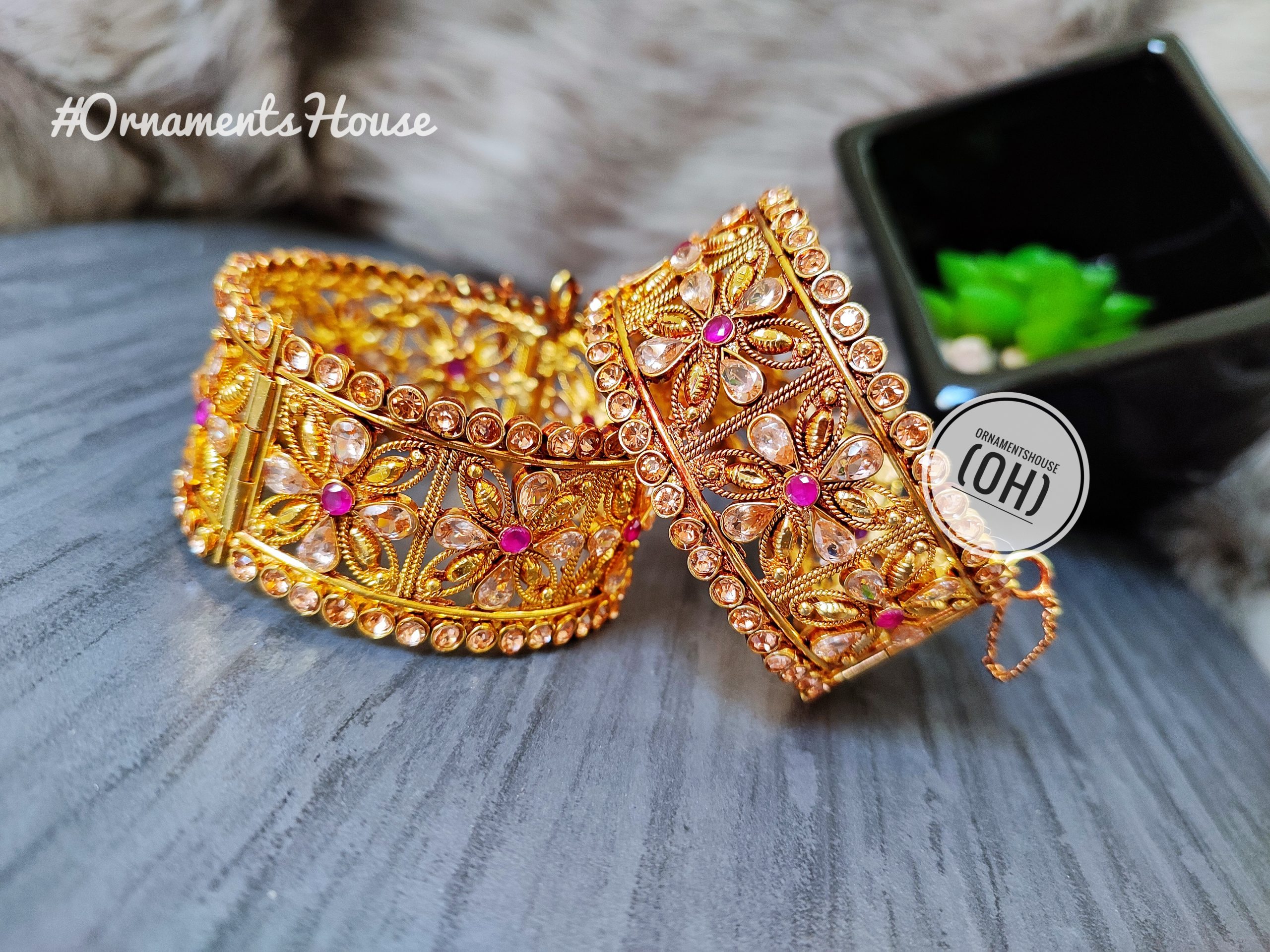 Bangles Jewellery - Real Magenta Stone and Gold Plated