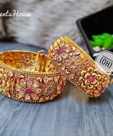 Bright Gold Plated Magenta Bangles