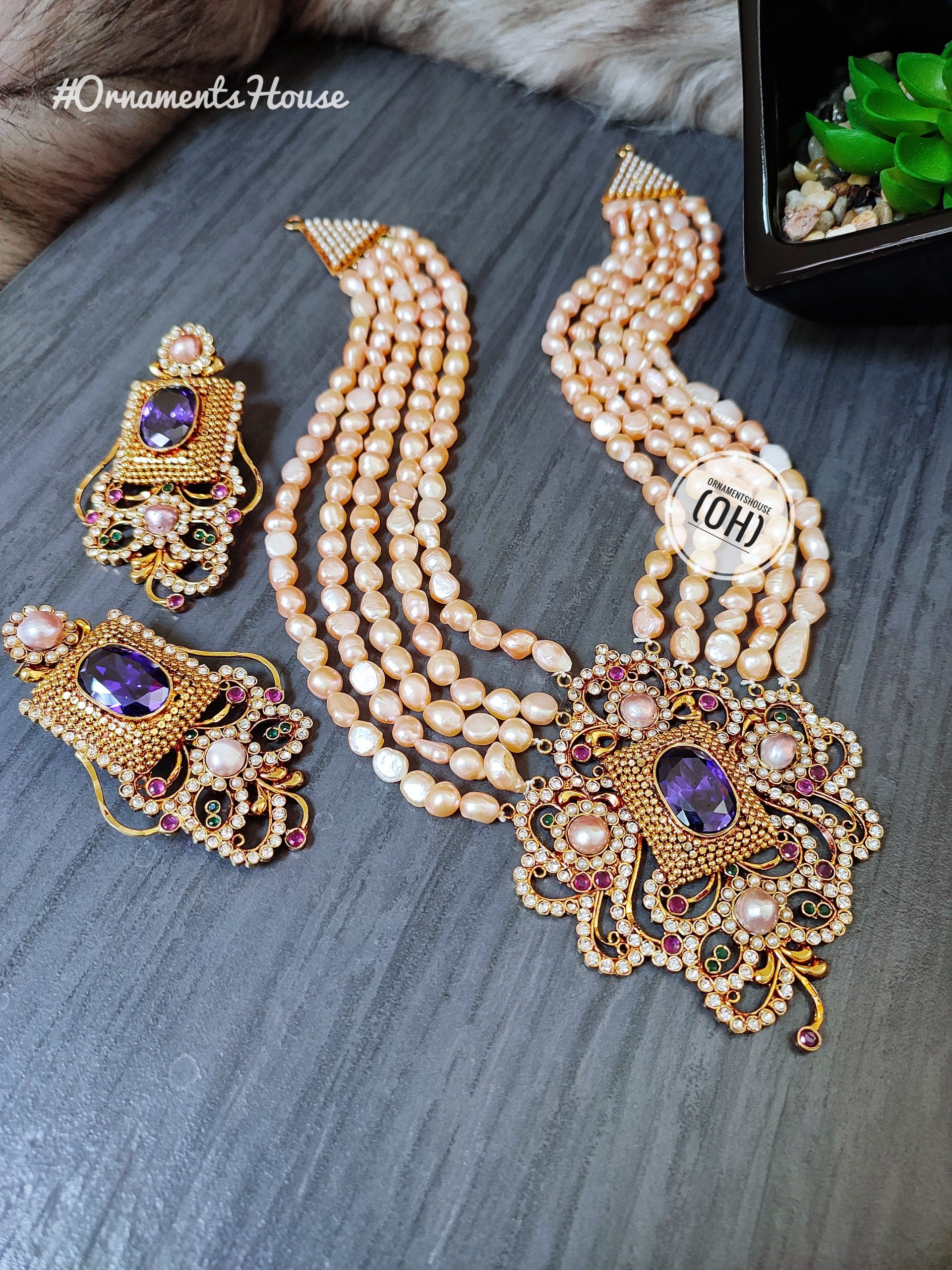 Real Pearl - Purple Stone Pendant