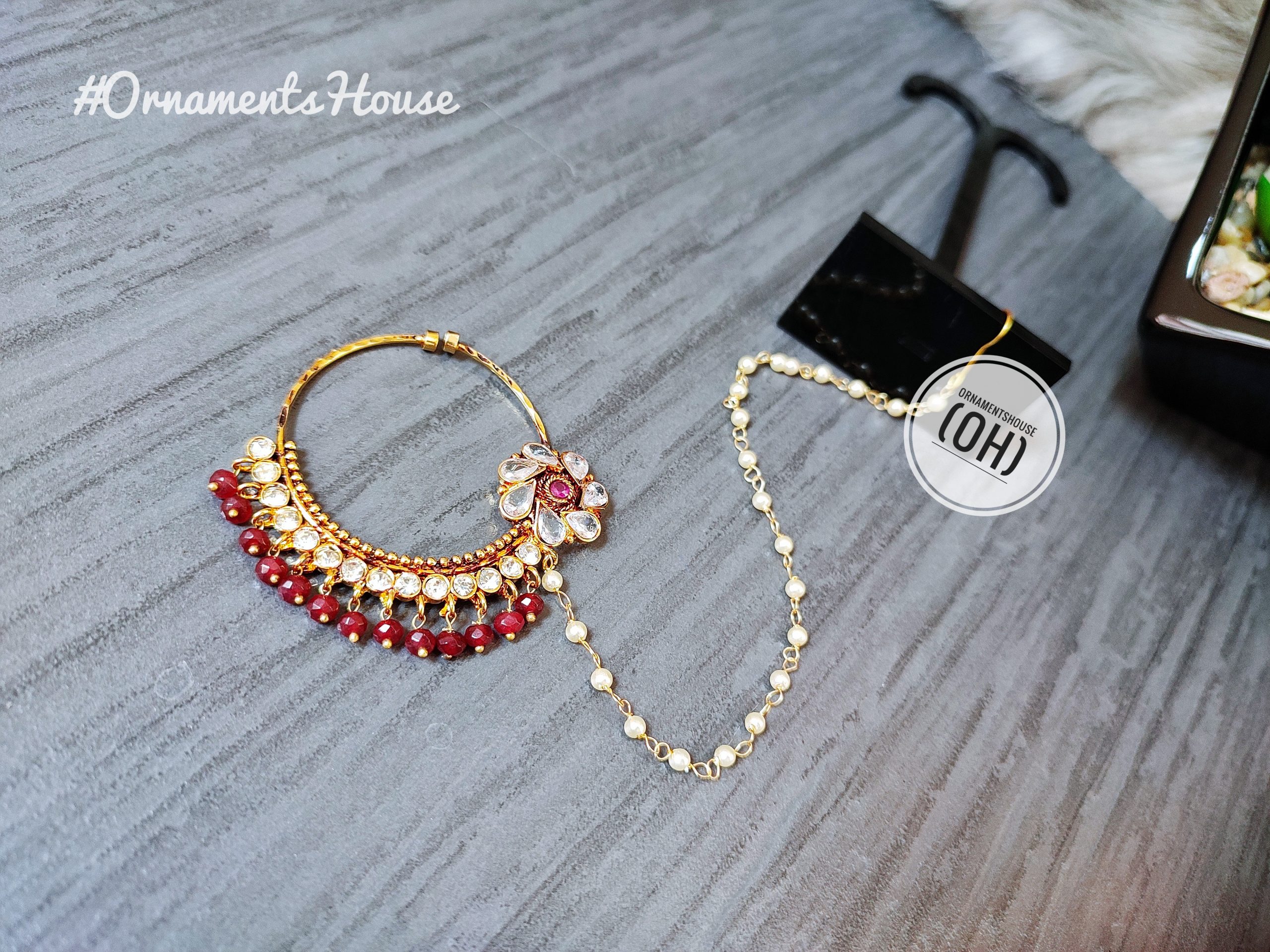 Gold Plated - Bridal Noth with Real Stone