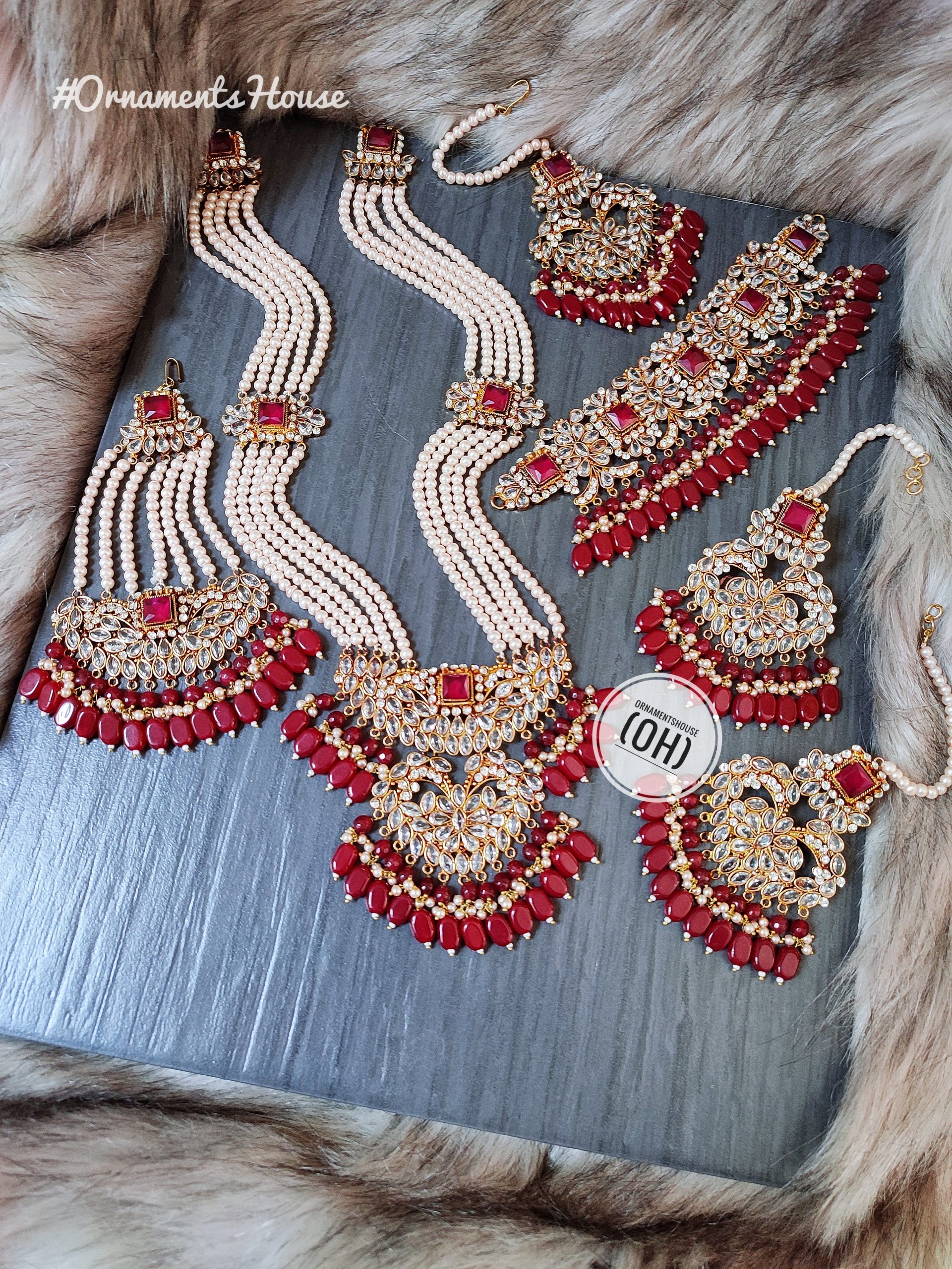 Bridal Jewellery -Maroon Color with Real Stone