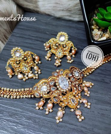 Gold Plated - Choker with Real Peal and Real Stone