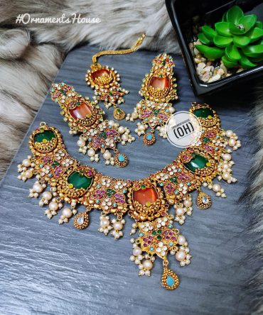 Gold Plated - Necklace with Real Pearl with tikli