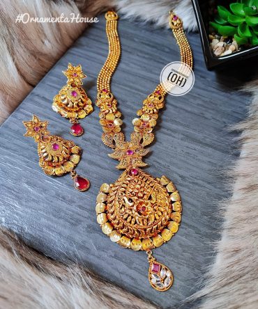 Gold Plated - Long Necklace with Real Stone
