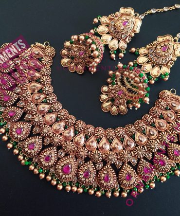 Gold Plated - Deep Antique and Real Stone Necklace