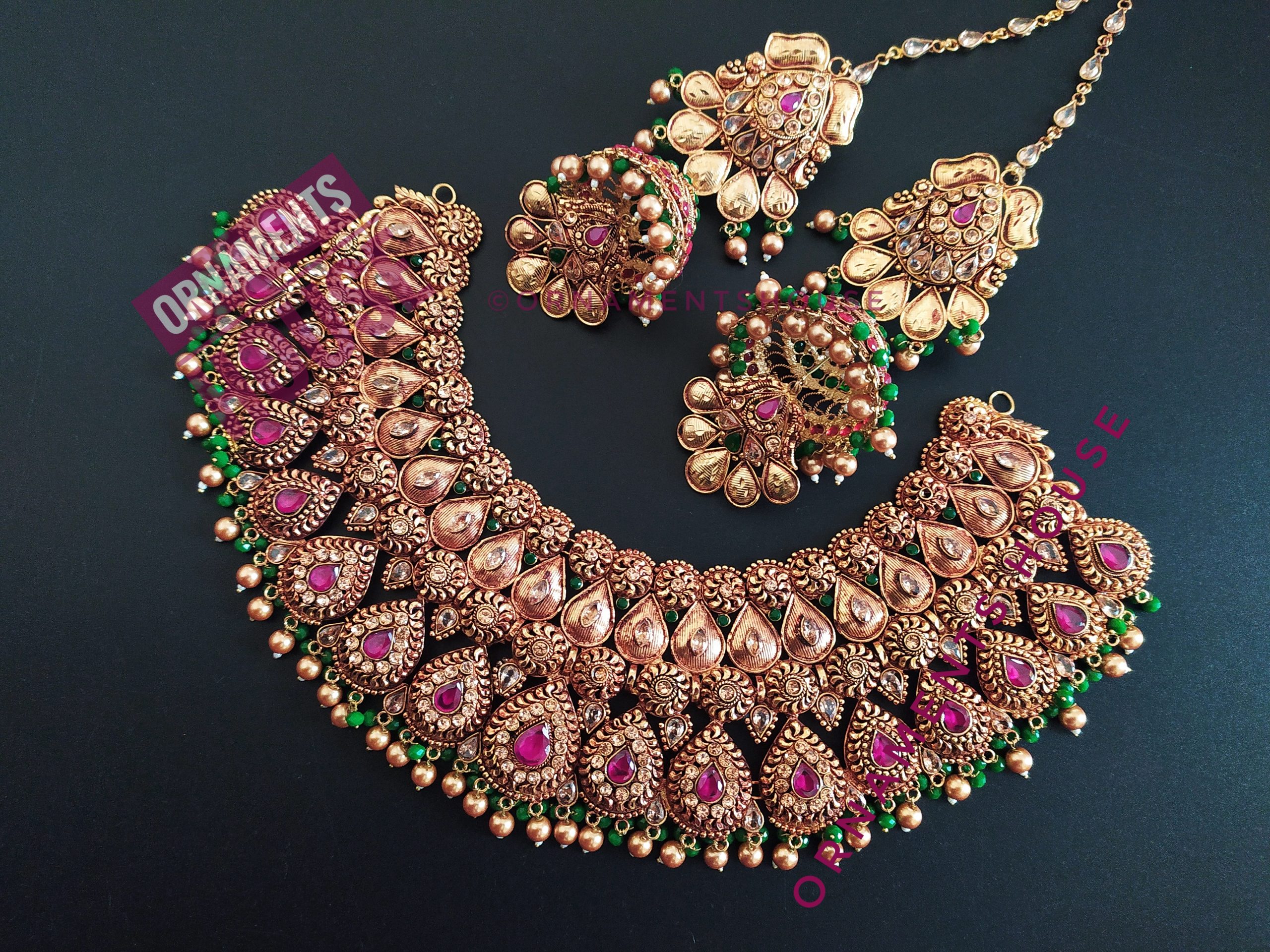 Gold Plated - Deep Antique and Real Stone Necklace